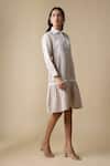 Shop_Linera_Beige Linen Embroidery Collared, Button-down Neck Blend Shirt Dress _Online_at_Aza_Fashions