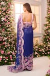 Shop_Label Priyanka Kar_Blue Satin Embroidery Sweetheart Neck Pre-draped Floral Saree And Blouse _at_Aza_Fashions