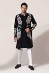 Arihant Rai Sinha_Navy Embroidery Floral Sherwani Set _at_Aza_Fashions