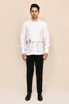Buy_Aryavir Malhotra_White Linen Embroidery Thread Work Shirt _Online_at_Aza_Fashions