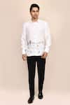Shop_Aryavir Malhotra_White Linen Embroidery Thread Work Shirt _Online_at_Aza_Fashions
