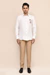 Buy_Aryavir Malhotra_White Linen, Satin Embroidery Tiger Work Shirt _Online_at_Aza_Fashions