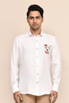 Aryavir Malhotra_White Linen, Satin Embroidery Tiger Work Shirt _at_Aza_Fashions