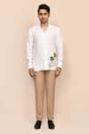 Aryavir Malhotra_White Linen Embroidery Hand Work Shirt _Online_at_Aza_Fashions