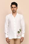 Aryavir Malhotra_White Linen Embroidery Hand Work Shirt _at_Aza_Fashions