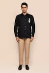 Aryavir Malhotra_Black Cotton Embroidery Giza Shirt _Online_at_Aza_Fashions