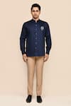Aryavir Malhotra_Navy Cotton Embroidery Blue Eagle Shirt _Online_at_Aza_Fashions