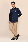 Buy_Aryavir Malhotra_Navy Cotton Embroidery Blue Eagle Shirt 