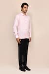 Aryavir Malhotra_Pink Linen, Cotton Embroidery Shirt _at_Aza_Fashions