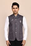Buy_Arihant Rai Sinha_Gray Brooches Striped Nehru Jacket _at_Aza_Fashions