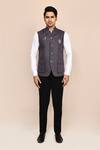 Arihant Rai Sinha_Gray Brooches Striped Nehru Jacket _Online_at_Aza_Fashions