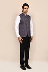 Buy_Arihant Rai Sinha_Gray Brooches Striped Nehru Jacket _Online_at_Aza_Fashions