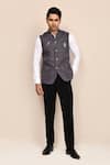 Arihant Rai Sinha_Gray Brooches Striped Nehru Jacket _at_Aza_Fashions