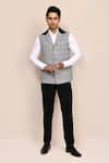 Shop_Arihant Rai Sinha_Gray Plaid Nehru Jacket _Online_at_Aza_Fashions