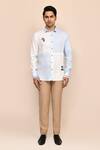 Aryavir Malhotra_White Cotton, Linen Embroidery And Sky Shirt _Online_at_Aza_Fashions