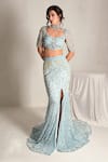 Buy_Shourya Gatha_Blue Tulle, Net Beads, Crystals, Sequins, Pearls, Sea Spray Siren Lehenga Set _at_Aza_Fashions