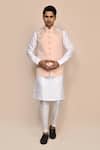 Buy_Arihant Rai Sinha_Rose Gold Terrycloth Embroidery Pink Hand Work Bundi Set _at_Aza_Fashions