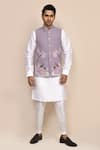 Buy_Arihant Rai Sinha_Mauve Rayon, Silk Embroidery Mouve Bundi Kurta Set _at_Aza_Fashions