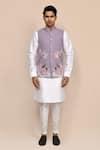 Buy_Arihant Rai Sinha_Mauve Rayon, Silk Embroidery Mouve Bundi Kurta Set _Online_at_Aza_Fashions