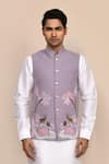 Arihant Rai Sinha_Mauve Rayon, Silk Embroidery Mouve Bundi Kurta Set _at_Aza_Fashions