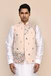 Shop_Arihant Rai Sinha_Cream Rayon Embroidery Floral Bundi Kurta Set _Online_at_Aza_Fashions