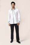 Aryavir Malhotra_White Linen, Satin Piping Shirt _at_Aza_Fashions