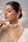 Shop_Zevar By Geeta_White Stones, Pearls Kundan Embellished Choker Set _Online_at_Aza_Fashions