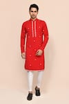 Buy_Arihant Rai Sinha_Red Embroidery Kurta And White Pant Set _at_Aza_Fashions
