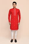 Buy_Arihant Rai Sinha_Red Embroidery Kurta And White Pant Set _Online_at_Aza_Fashions