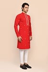 Arihant Rai Sinha_Red Embroidery Kurta And White Pant Set _at_Aza_Fashions