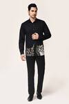 Buy_Aryavir Malhotra_Black Linen Embroidery Hand Work Navy Blue Shirt_at_Aza_Fashions