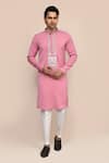 Buy_Arihant Rai Sinha_Pink Silk Embroidery Hand Work Kurta And White Pant Set _at_Aza_Fashions