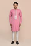 Buy_Arihant Rai Sinha_Pink Silk Embroidery Hand Work Kurta And White Pant Set _Online_at_Aza_Fashions