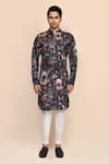Buy_Arihant Rai Sinha_Black Satin, Shantoon Floral Print Kurta And White Pant Set _Online_at_Aza_Fashions