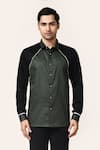 Buy_Aryavir Malhotra_Green Cotton Piping And Wine Giza Shirt _at_Aza_Fashions