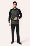 Shop_Aryavir Malhotra_Green Cotton Piping And Wine Giza Shirt _Online_at_Aza_Fashions