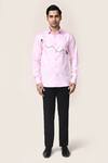 Aryavir Malhotra_Pink Cotton Metallic Thread, Sequins Giza Shirt _Online_at_Aza_Fashions