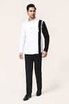 Shop_Aryavir Malhotra_White Cotton Tassels, Brooches Giza Color Block Shirt _Online_at_Aza_Fashions