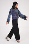 Shop Betrue Blue Denim, Cotton, Poplin Embroidery, Fringe V-neck, Artful Statement Jacket Online at Aza Fashions Shop_Betrue_Blue Denim, Cotton, Poplin Embroidery, Fringe V-neck, Artful Statement Jacket _Online_at_Aza_Fashions