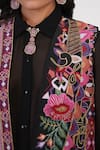 Betrue Black Silk Embroidery, Mirrors, Beads Round Opulent Floral Pattern Waistcoat at Aza Fashions Betrue_Black Silk Embroidery, Mirrors, Beads Round Opulent Floral Pattern Waistcoat _at_Aza_Fashions