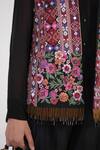 Shop Betrue Black Silk Embroidery, Mirrors, Beads Round Opulent Floral Pattern Waistcoat Shop_Betrue_Black Silk Embroidery, Mirrors, Beads Round Opulent Floral Pattern Waistcoat