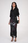 Shop Betrue Black Silk Sequins, Beads, Fringe Artisan Threadwork Embroidered Skirt Shop_Betrue_Black Silk Sequins, Beads, Fringe Artisan Threadwork Embroidered Skirt