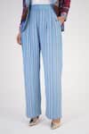 Betrue_Blue Tencel, Denim Embroidery Effortless Luxury Pant _at_Aza_Fashions