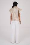 Shop_Betrue_Gold Lurex Cut Work, Embroidery Open Neck Moon Bloom Jacket _at_Aza_Fashions