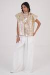 Buy_Betrue_Gold Lurex Cut Work, Embroidery Open Neck Moon Bloom Jacket _at_Aza_Fashions