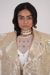 Shop_Betrue_Gold Lurex Cut Work, Embroidery Open Neck Moon Bloom Jacket _Online_at_Aza_Fashions