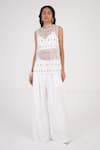 Shop_Betrue_White Net Embroidery Round Neck Golden Ivory Top _Online_at_Aza_Fashions