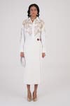 Betrue_White Cotton, Poplin Embroidery, Cut Work Collared Feathered Gold Shirt _at_Aza_Fashions