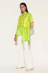 Shop Linetribe_ Green Viscose, Silk Collared, Mandarin Zephyra Shibori Striped Shirt Online at Aza Fashions Shop_Linetribe__Green Viscose, Silk Collared, Mandarin Zephyra Shibori Striped Shirt _Online_at_Aza_Fashions