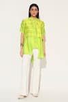 Buy Linetribe_ Green Viscose, Silk Collared, Mandarin Zephyra Shibori Striped Shirt at Aza Fashions Buy_Linetribe__Green Viscose, Silk Collared, Mandarin Zephyra Shibori Striped Shirt _at_Aza_Fashions
